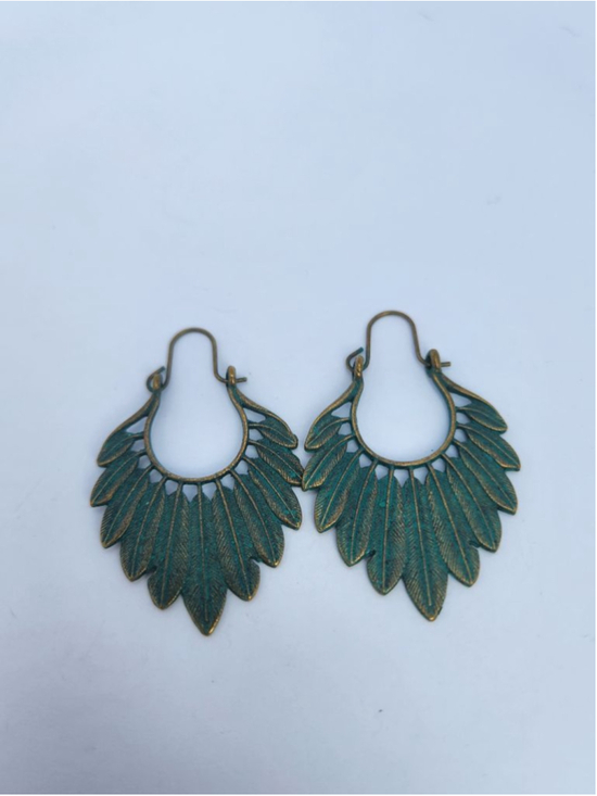 Jewelry - Blue Metal Fan Shaped Earrings Vintage Appeal